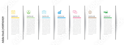 7 data infographics tab thin line index template. Vector illustration abstract square infographic background.