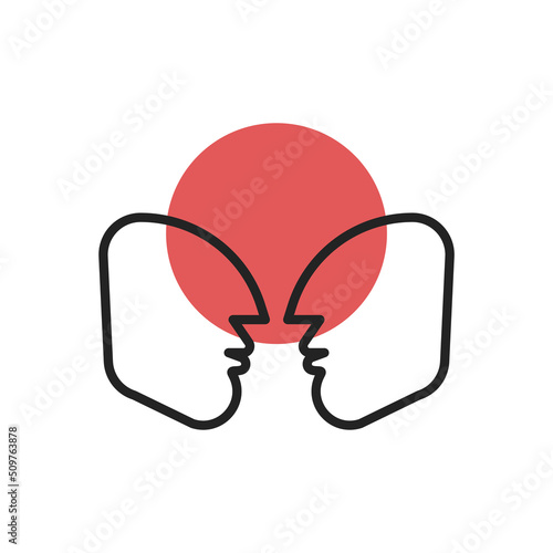 Double of two male profiles, empathy symbol