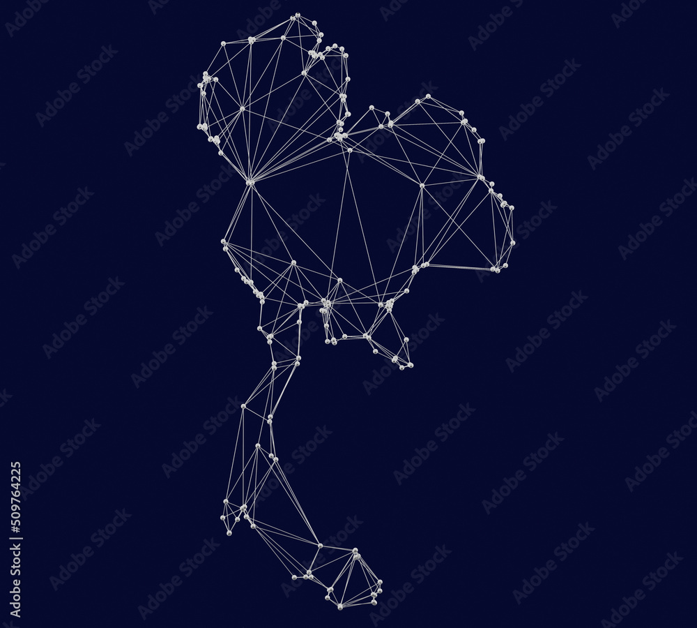 Abstract mash line and point with map of thailand polygonal network line, 3d render