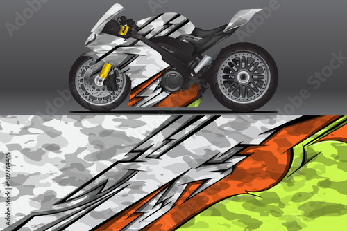 Motorcycle wrap decal and vinyl sticker design. Concept graphic abstract background for wrapping vehicles, motorsport, Sport bike, motocross, supermoto and livery. Vector illustration.