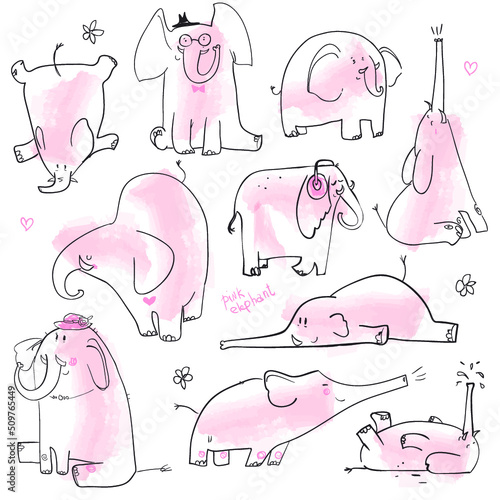 Set with pink doodle elephants