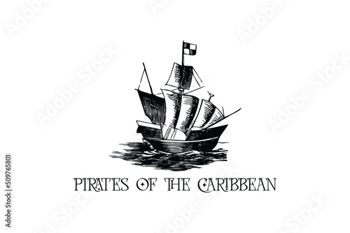 Pirates of the Caribbean logo design, sailing boat template vektor.
