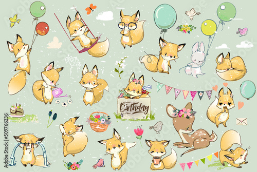 big vector collection with lovely fox and hare