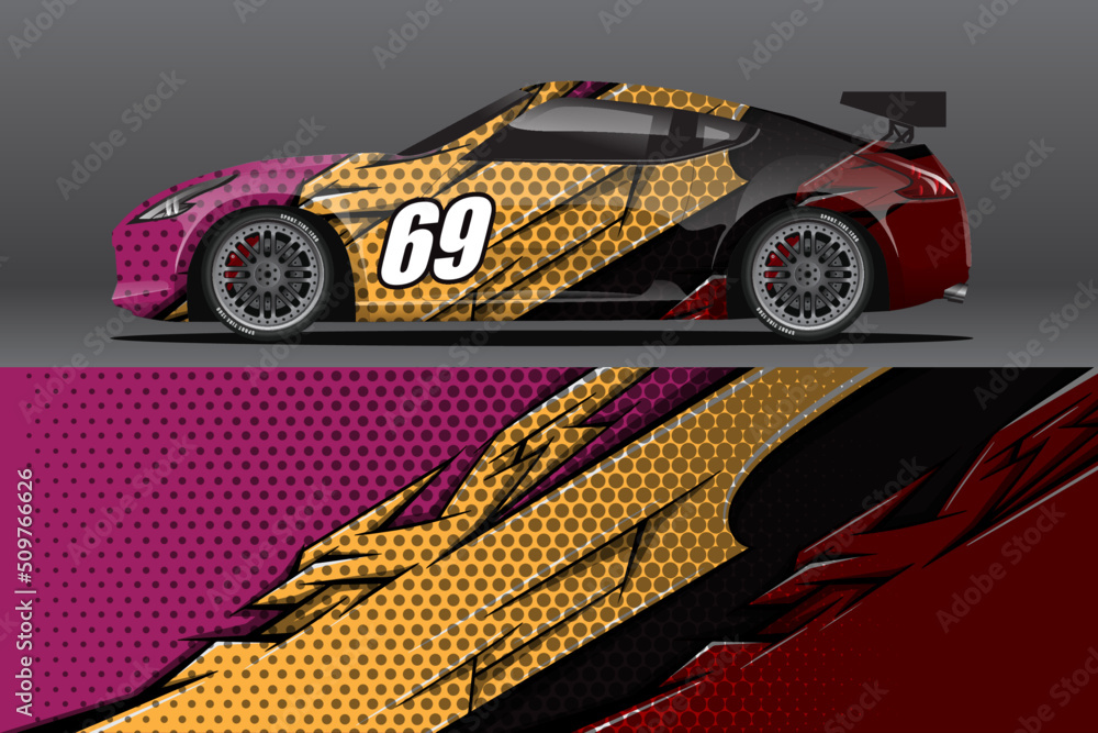 Abstract Race car wrap sticker design and sports background for daily ...