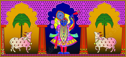 Shrinathji or Lord Krishna as Pichwai folk painting