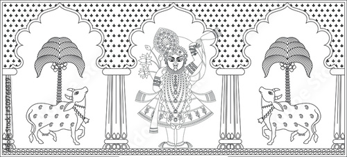 Shrinathji or Lord Krishna as Pichwai folk painting