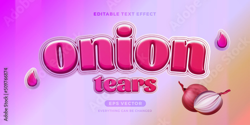Onion Tears editable text effect style in natural red color ideal for banner, signage, and graphic promo