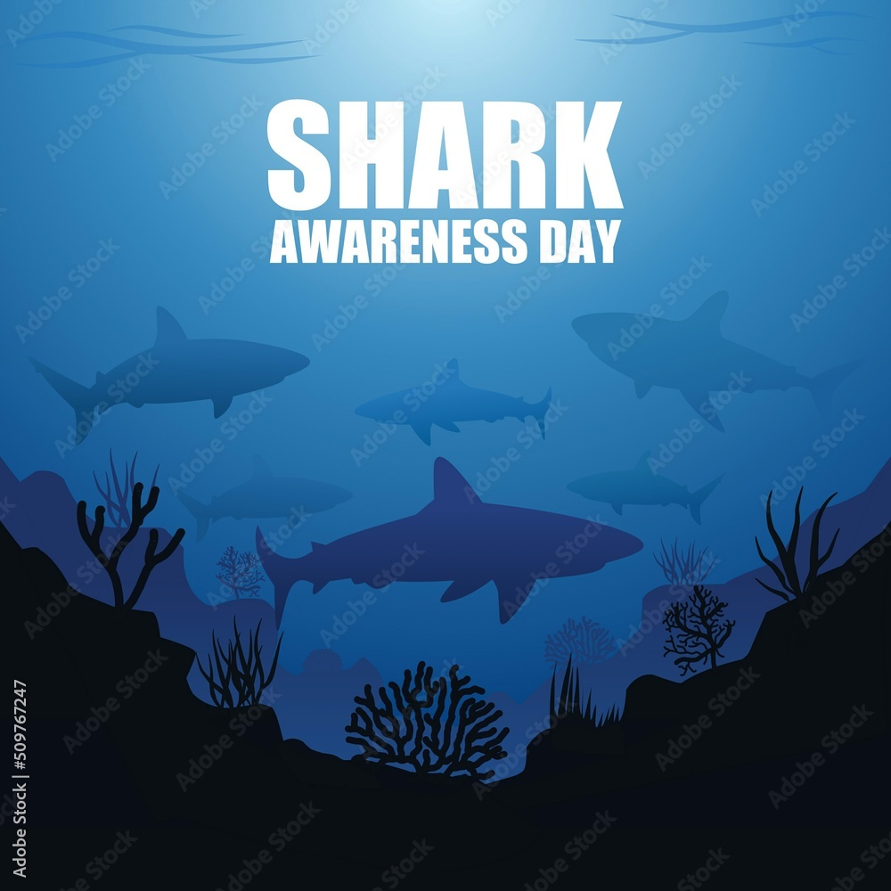 Obraz premium Shark awareness day vector illustration. Suitable for Poster, Banners, campaign and greeting card. 