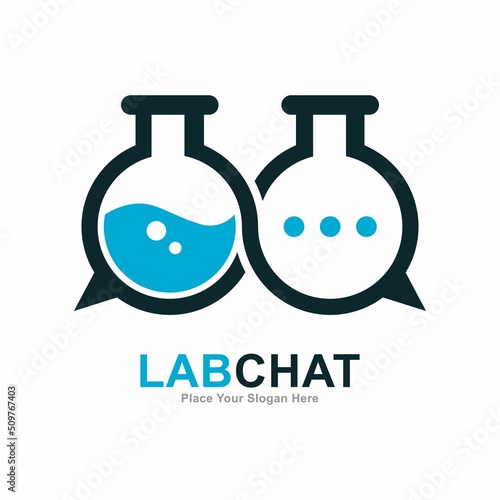 Lab chat vector logo template. Suitable for business, science, and social network