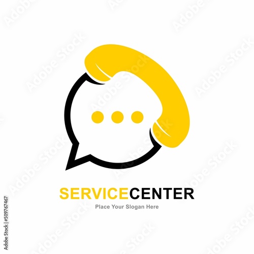 Service center with phone and chat bubble logo vector template