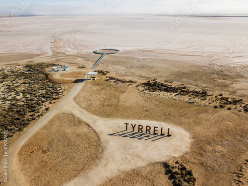 Aerial views of the salt flats of Lake Tyrell, in north-west Victoria, May 2021. photo