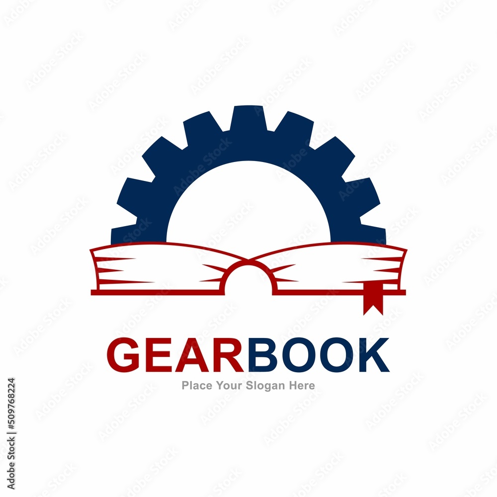 Book gear logo template vector. Suitable for business, education, and industry Book gear logo template vector. Suitable for business, education, and industry