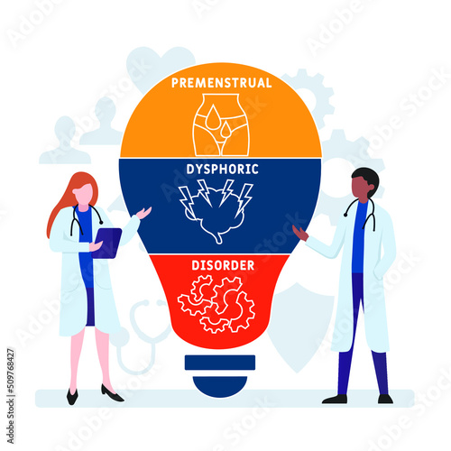 PDD - Premenstrual Dysphoric Disorder acronym. business concept background. vector illustration concept with keywords and icons. lettering illustration with icons for web banner, flyer, landing pag