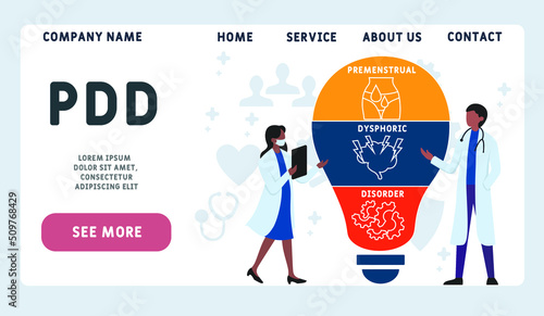 PDD - Premenstrual Dysphoric Disorder acronym. business concept background. vector illustration concept with keywords and icons. lettering illustration with icons for web banner, flyer, landing pag