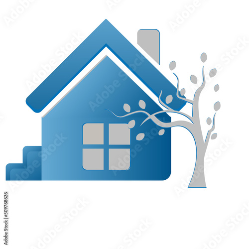 vector blue house with tree