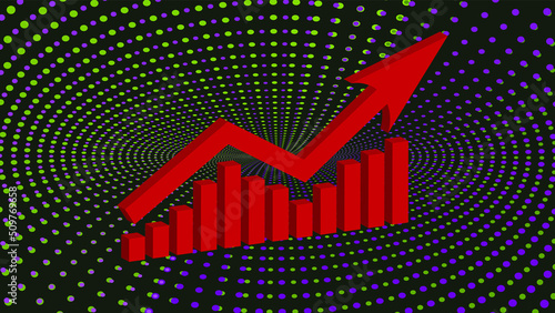 Growing up business 3d graph chart and red arrow on digital black background. Financial markets. Banking and Insurance concept. Global economic crisis. Statistics. Market volatility. Inflation bar.