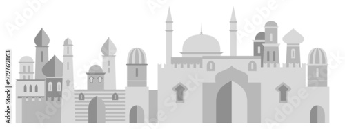 Middle east cityscape. Eastern city monochrome panorama