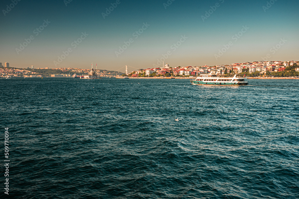 boats in the Bosphorus strait in Istanbul city 