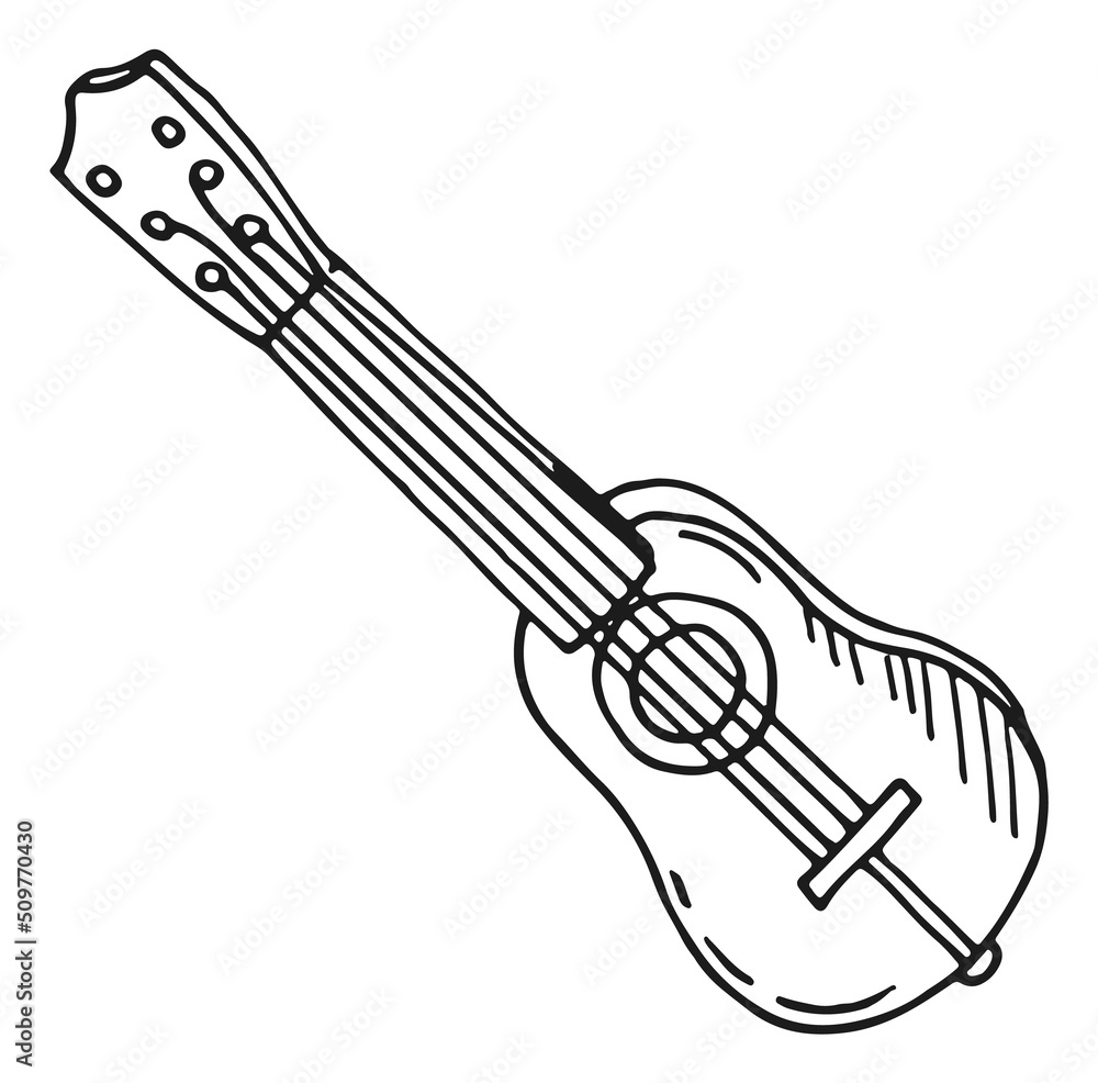 Guitar line icon. String music instrument doodle Guitar line icon. String music instrument doodle