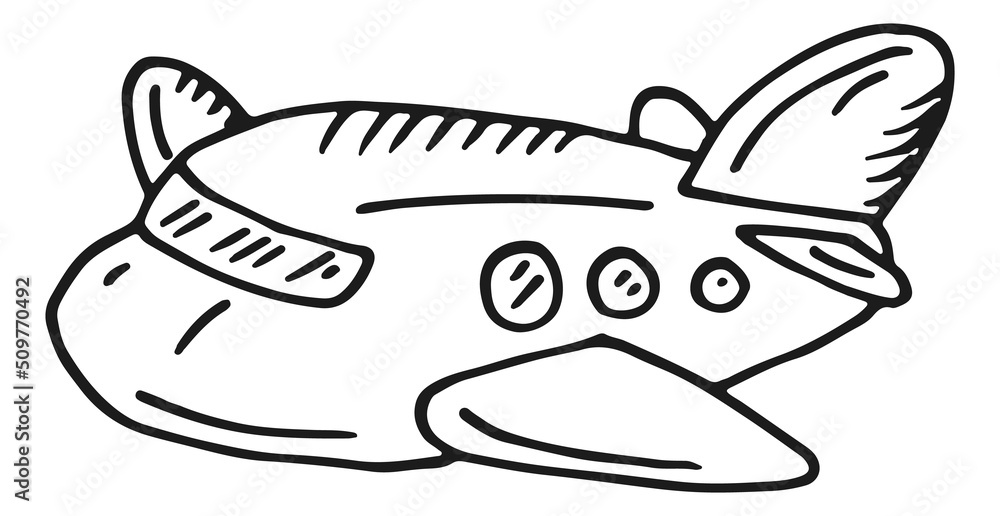 Cute airplane doodle. Black line plane sketch Cute airplane doodle. Black line plane sketch