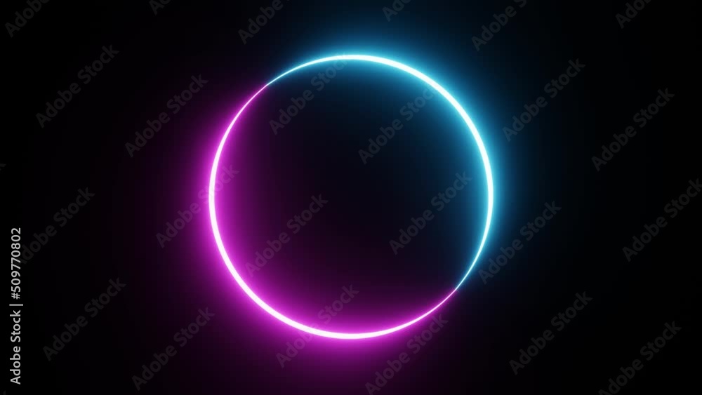 Seamless looping round circle picture frame with two tone neon color shade motion graphic on isolated black background. Blue and pink light moving for overlay element. 4K footage video motion graphic Seamless looping round circle picture frame with two tone neon color shade motion graphic on isolated black background. Blue and pink light moving for overlay element. 4K footage video motion graphic