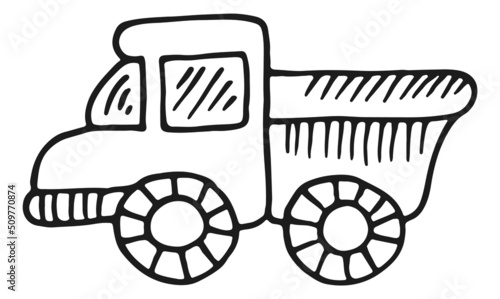 Truck line icon. Toy car black sketch