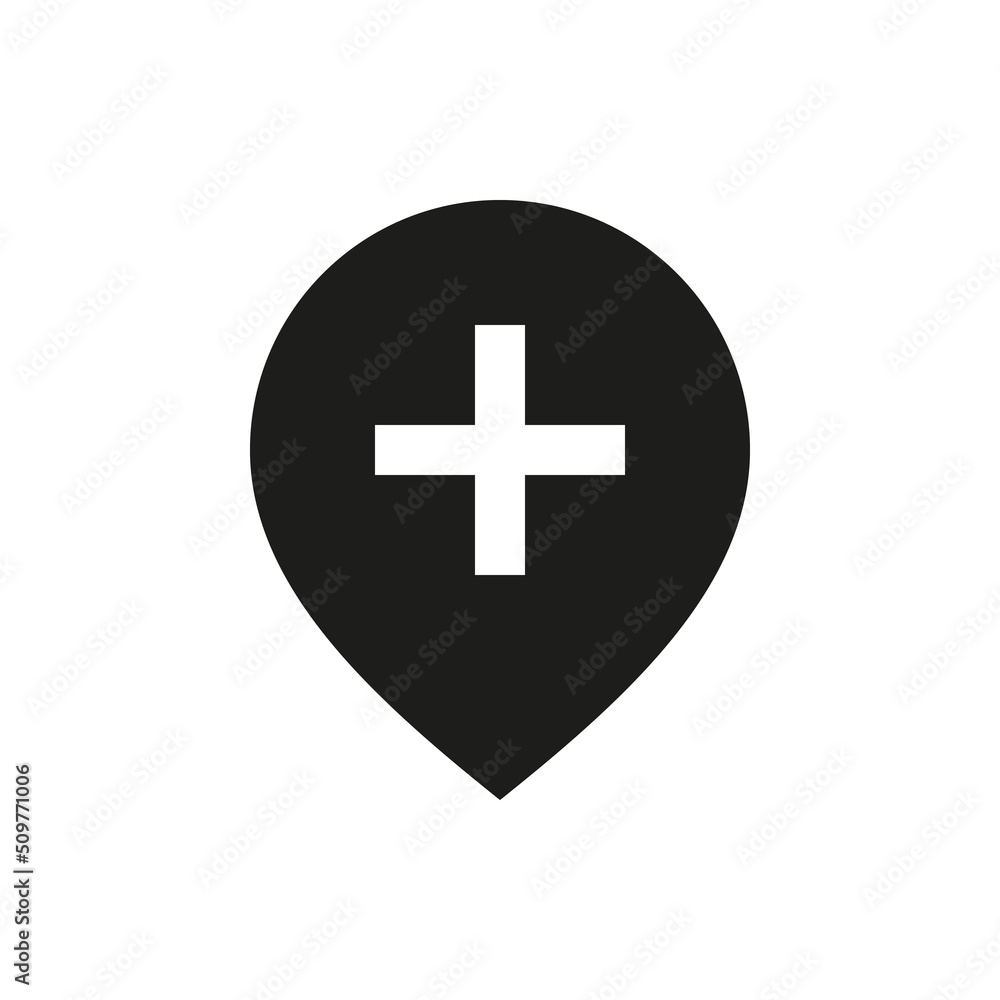 Map marker plus solid icon. Add location pin glyph vector symbol. Map marker plus solid icon. Add location pin glyph vector symbol.