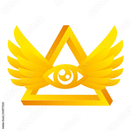 All-seeing eye with wings. Golden Pyramid, Masonic Symbol