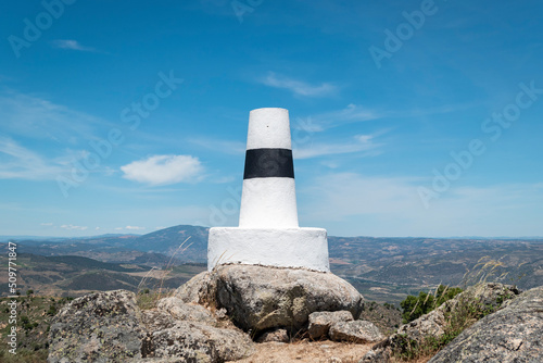 Marco geodésico sobre uma rocha em Castedo, Torre de Moncorvo, Portugal photo