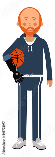 Basketball player with prosthetic arm. Inclusive sport concept