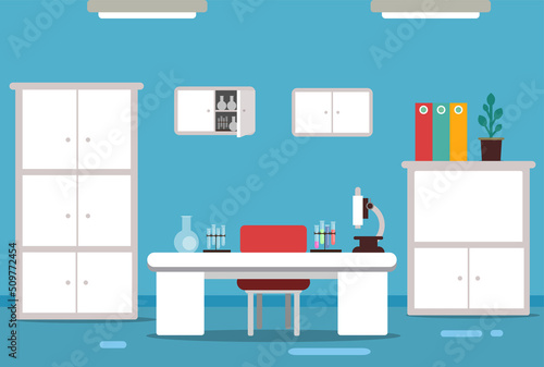 Scientist office room interior. Research workplace background