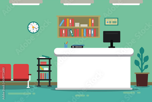Reception interior background. Front desk. Registration service
