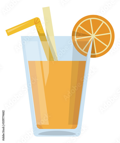 Orange juice glass cartoon icon. Fresh fruit drink