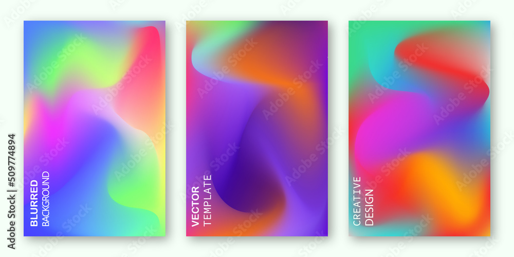 Abstract gradient poster and cover design. Colorful geometric template shapes and liquid color. Set of colorful blurred grainy gradient background. Modern wallpaper design for social media poster.