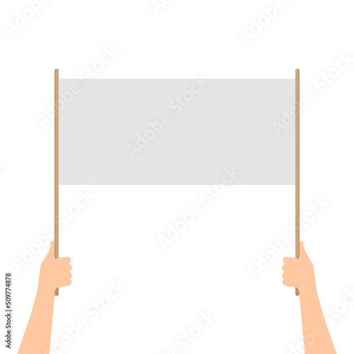 Hands holding blank placard. Street demonstration and protest concept. Vector illustration