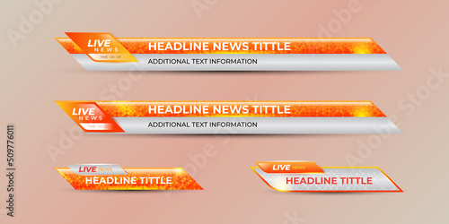 Broadcast news lower third modern banner template orange, white and silver color theme for television, video and media channel