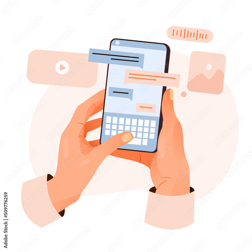 Http Message Cartoon Online communication concept. Messages in the app. Open messages in the ...
