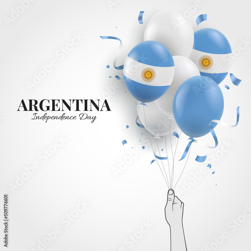 Vector Illustration ofIndependence Day of Argentina. Hand with balloons.
