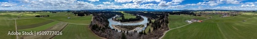 Schongau, Litzauer Schleife, Panorama, Lech, Fluss, Flusslandschaft, Landschaft, Natur, Flusslauf, Wolken, Sommer
