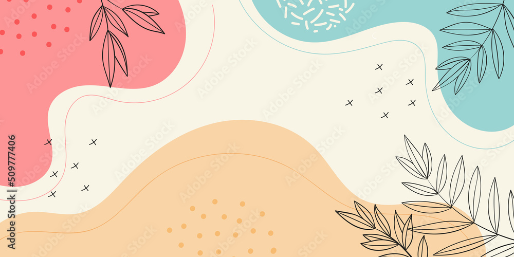 Minimalist abstract pattern background with florals and elements. Modern liquid splashes of wavy shapes in trendy floral style.