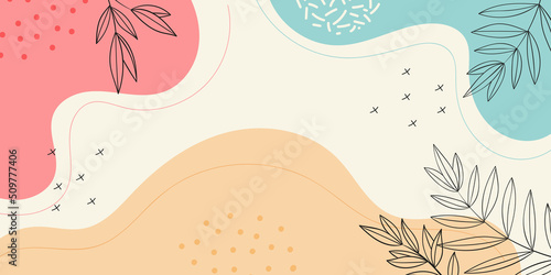 Minimalist abstract pattern background with florals and elements. Modern liquid splashes of wavy shapes in trendy floral style.