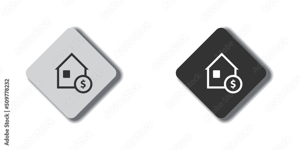 Home loan icon. Dollar house symbol. Button with shadow. Vector illustration. Home loan icon. Dollar house symbol. Button with shadow. Vector illustration.
