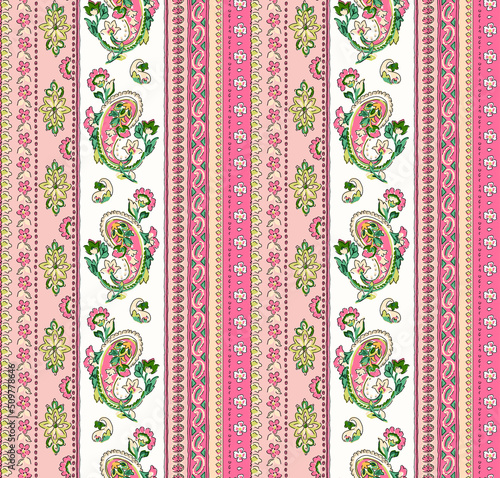 Seamless vertical paisley pattern, ethnic print.