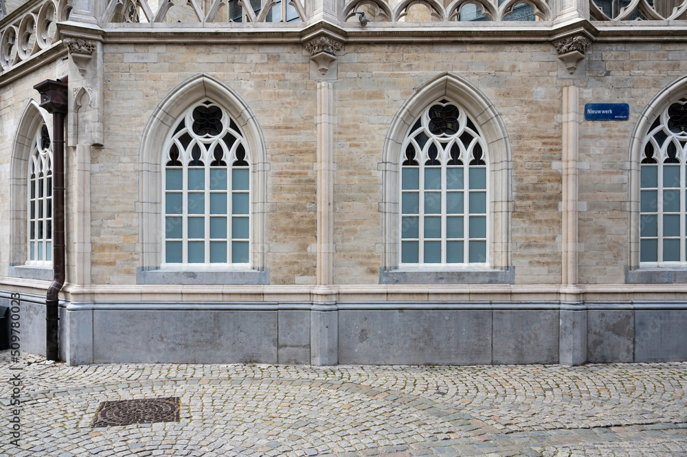 Mechelen, Antwerp Province, Belgium - Backside windows in medieval style, detail