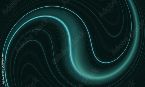 Abstract digital glowing 3d ripples, snake or curvy line in neon turquoise over dark background. Music, pure rhythm, audio, galactic sound concept. Great as wallpaper, cover, print for electronics.
