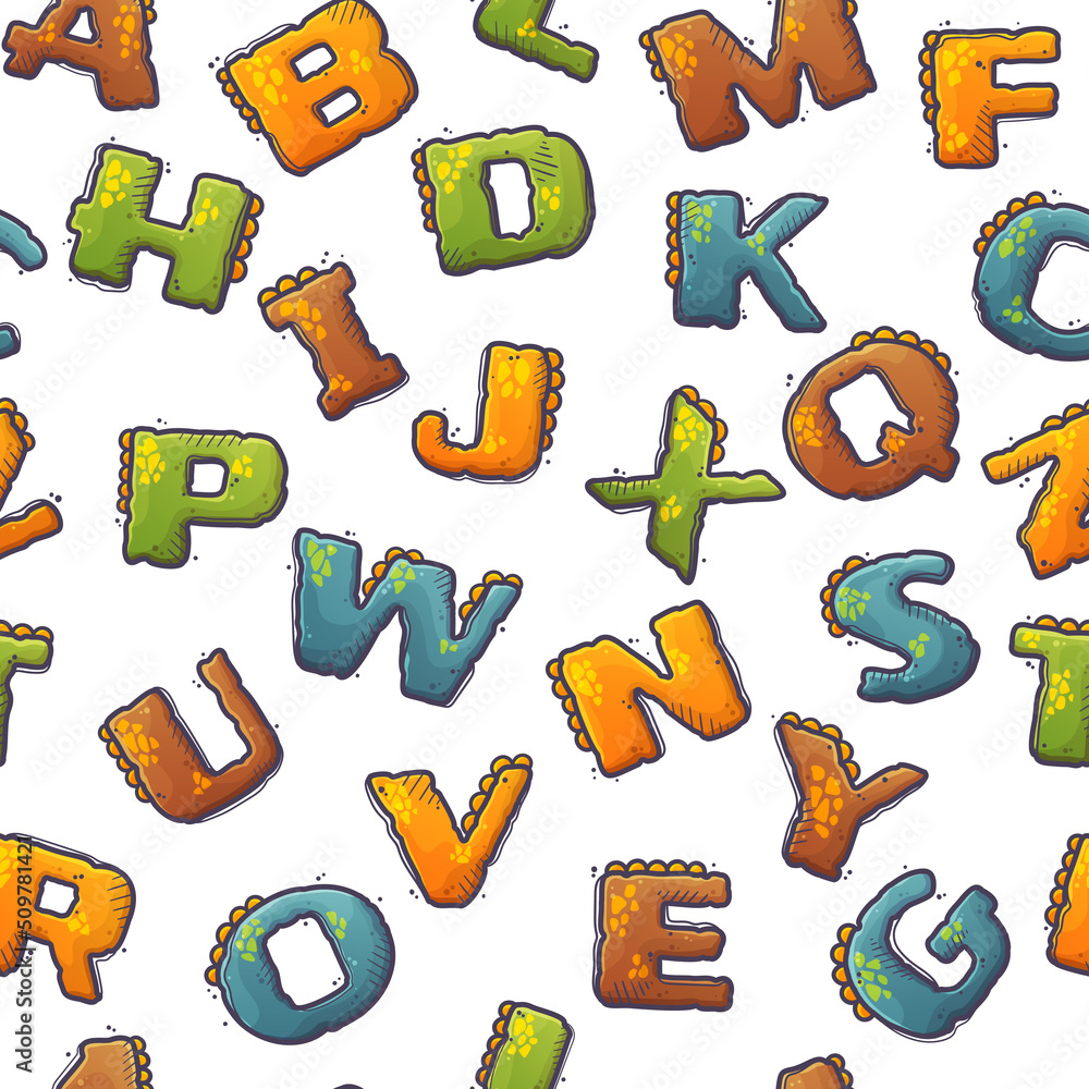 Cartoon dinosaur style alphabet. Font from letters covered in dinosaur ...