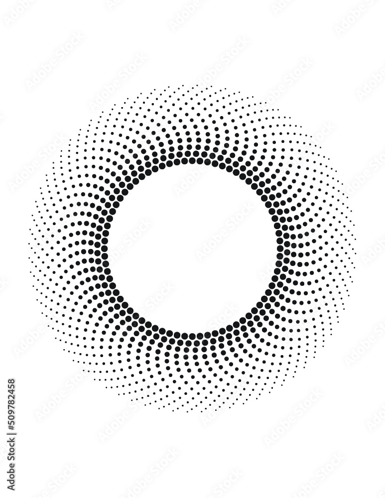 Abstract background with dots. Round logo. Halftone swirl object. Halftone dots circle texture. Abstract circle pattern. Vector art illustration. Halftone design element.	