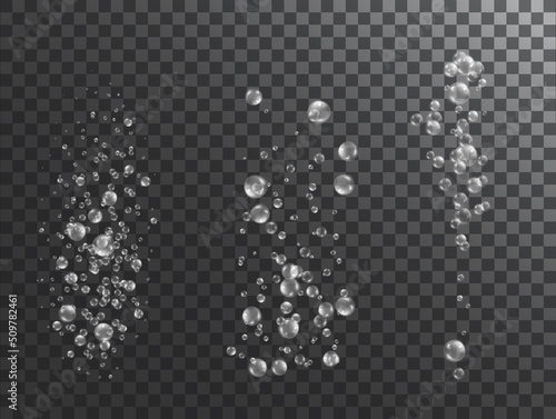 Fizz air bubbles on transparent background isolated. Sparkling oxygen bubbles in water. Realistic underwater background temtlate