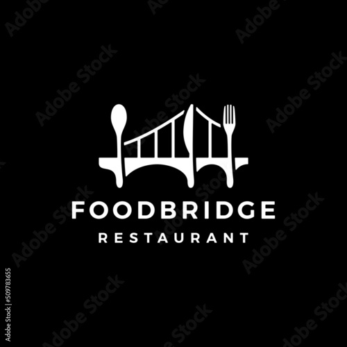 food bridge fork spoon restaurant logo vector icon illustration
