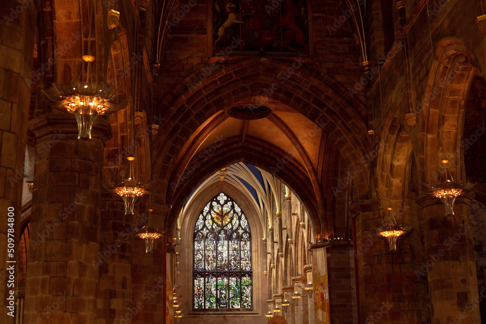 Details of architecture inside the Church of Britain. United Kingdom, Edinburgh May 2022
